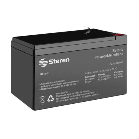 Steren Batería Recargable Sellada Ácido Plomo 12Vcc 12Ah, BR-1212