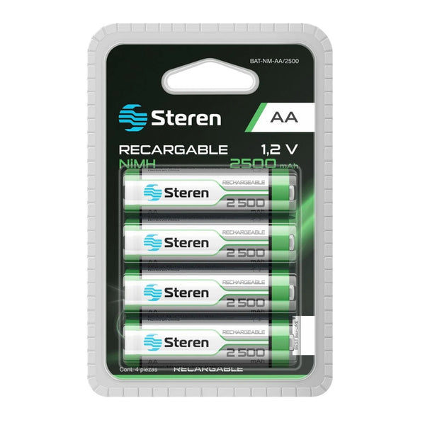 Steren Baterías Recargables AA NiMH 2500mAh 4 Piezas, BAT-NM-AA/2500