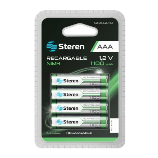 Steren Baterías Recargables AAA NiMH 1100mAh 4 Piezas, BAT-NM-AAA/1100