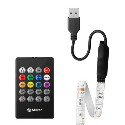 Steren Tira LED Multicolor RGB con Control Remoto 2m, GAD-LED2