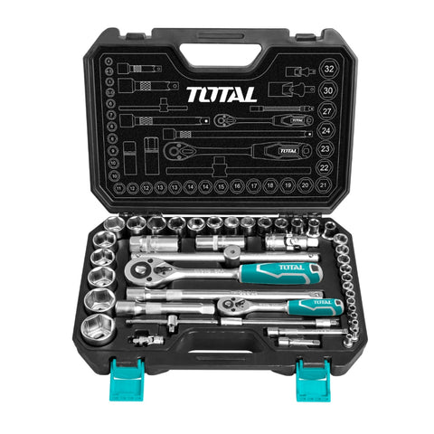 Total Set Cubos 1/4-1/2" THT421441, 44 Piezas