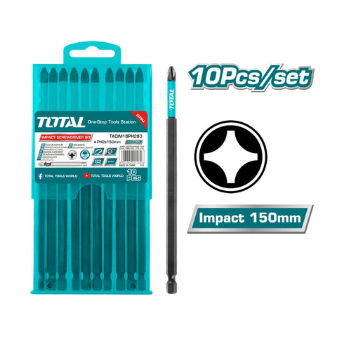 Total Set Puntas Phillips Largas PH2X150mm TACIM16PH2, 10 Piezas