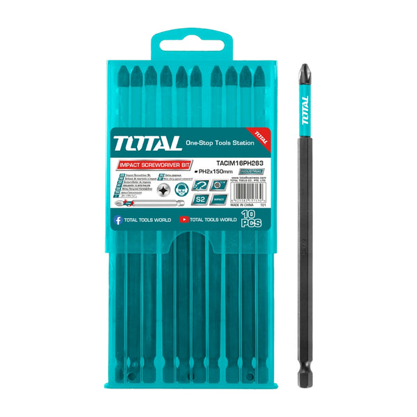 Total Set Puntas Phillips Largas PH2X150mm TACIM16PH2, 10 Piezas