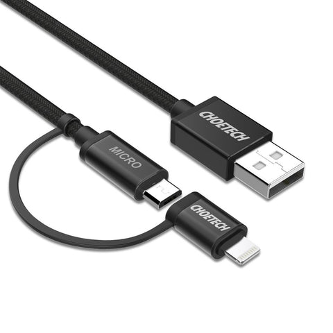 Choetech Cable 2 en 1 Lightning + MicroUSB  MFi 1.8Mts, IP0029