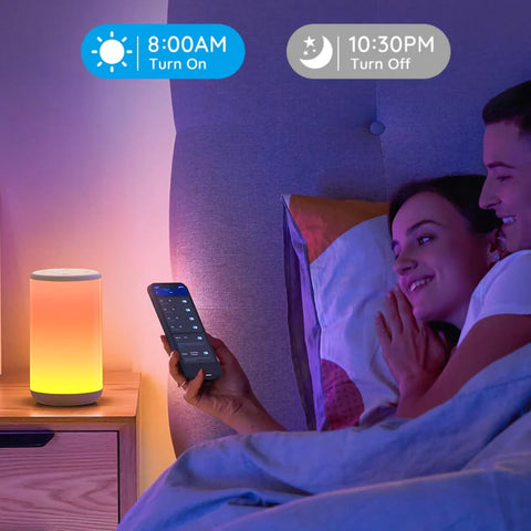 Lámpara de mesa inteligente RGB con control remoto, lámpara Alexa para  dormitorio con control de voz y aplicación y sincronización de música,  lámpara