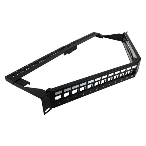 Nexxt Solutions Infrastructure Patch Panel para Montaje en Rack Tablero de Conexiones Angulado, Modular con Blindaje, 24 Puertos