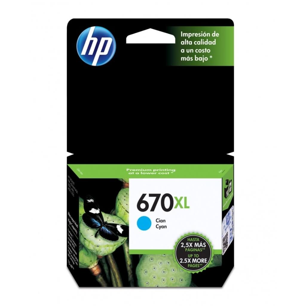 HP Cartucho de Tinta Original Cián 670XL (CZ118AL)