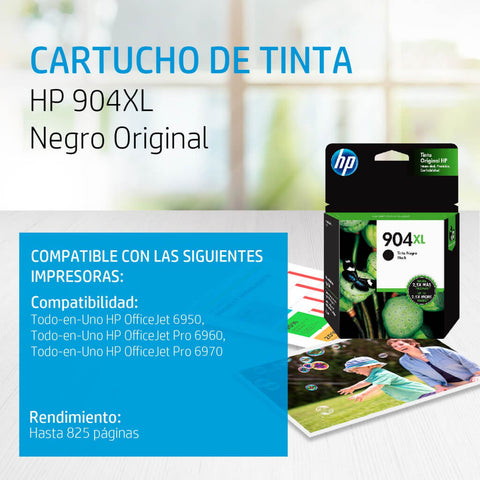 HP Cartucho de Tinta Original Negro 904XL, T6M16AL