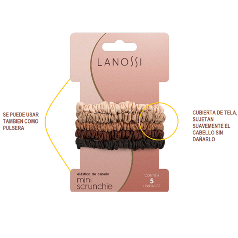 Lanossi Set Cola para Cabello Mini Scrunchie Cappuccino, 5 Unidades