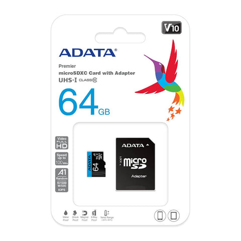 Adata Tarjeta de Memoria 64GB MicroSDXC/SDHC Clase 10, AUSDX64GUICL10A1-RA1