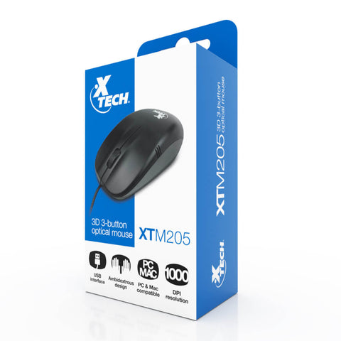 Xtech Mouse Alámbrico Óptico 3D de 3 Botones (XTM-205)