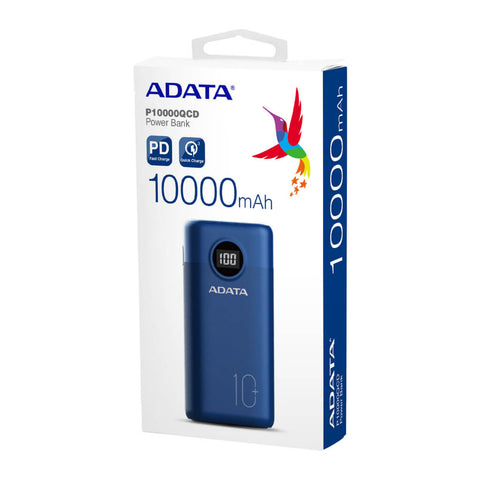 Adata Power Bank Batería Externa 10000 mAh, AP10000QCD-DGT-CDB