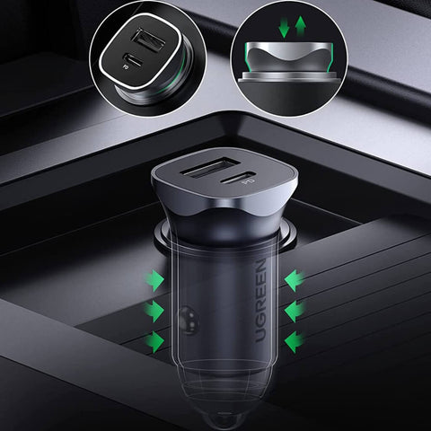 Ugreen Cargador para Auto Carro Carga Rápida USB C 24 Watts Plateado