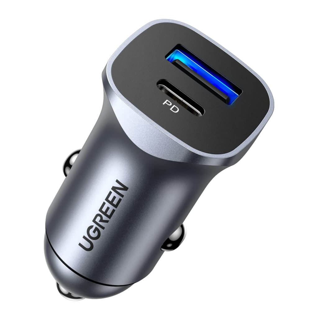 Ugreen Cargador para Auto Carro Carga Rápida USB C 24 Watts Plateado