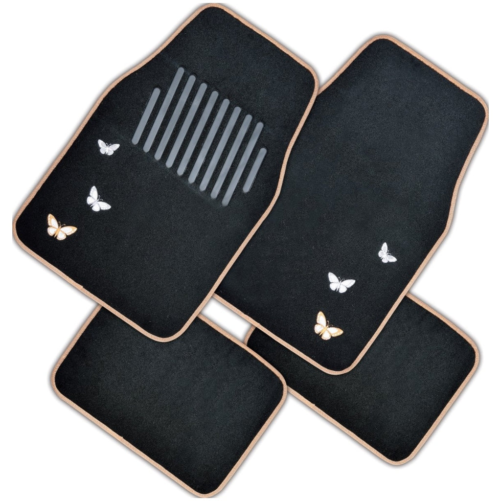 Abro Alfombra para Carro con Diseño de Mariposas (cm-8809-blk-bei)