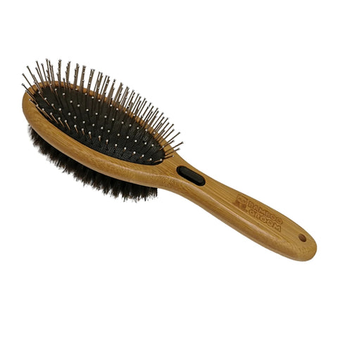 Bamboo Groom Cepillo Doble Cerdas y Dientes Acero Inoxidable para Mascotas