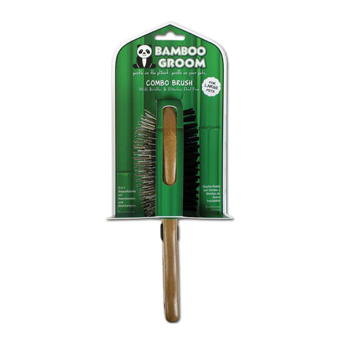 Bamboo Groom Cepillo Doble Cerdas y Dientes Acero Inoxidable para Mascotas