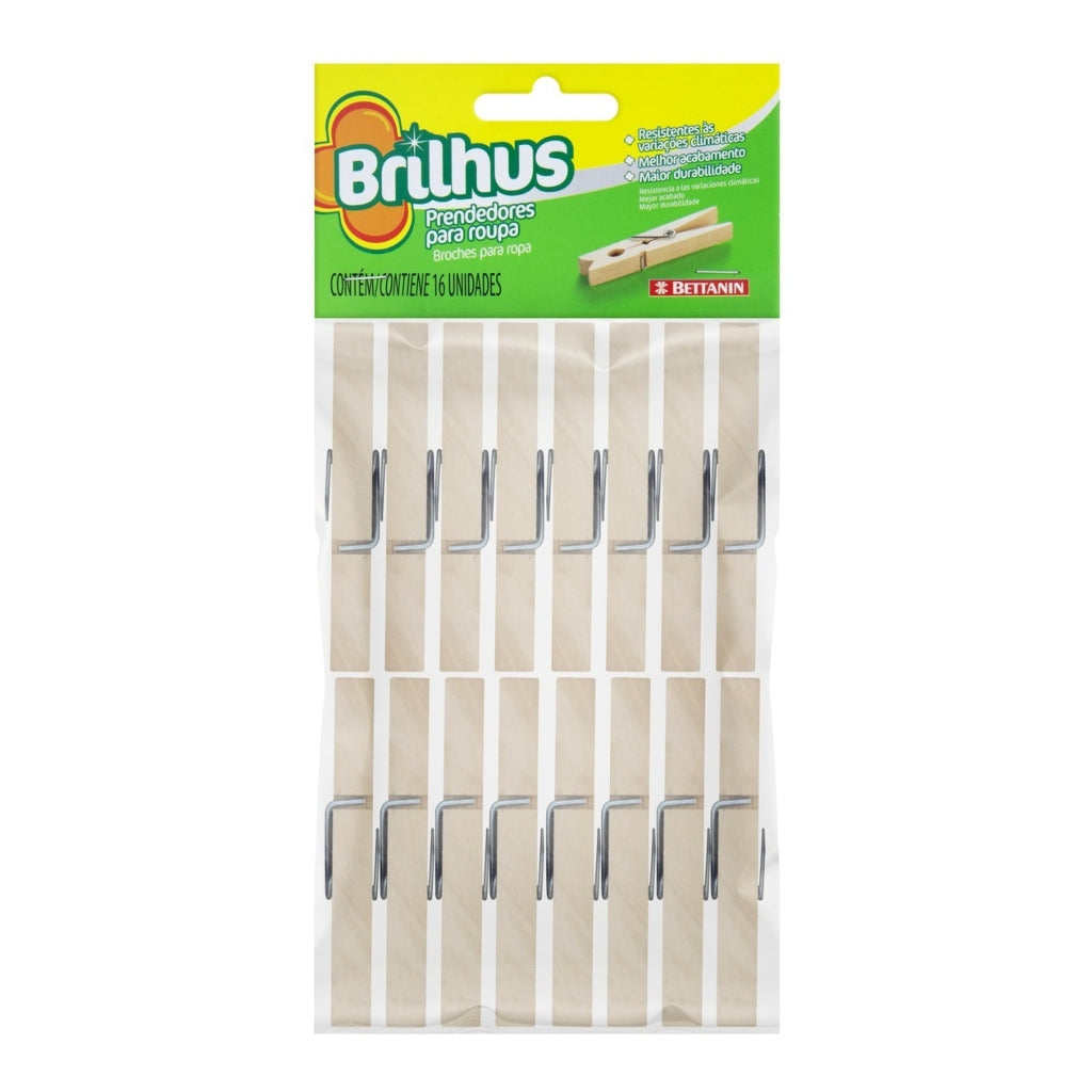 Bettanin Set Prensas para Ropa Madera Brilhus, 16 Unidades