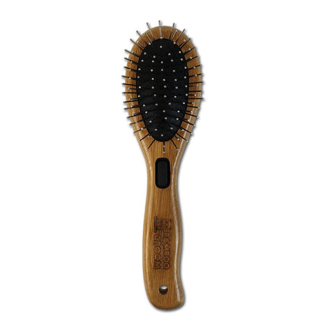 Bamboo Groom Cepillo Doble Cerdas y Dientes Acero Inoxidable para Mascotas