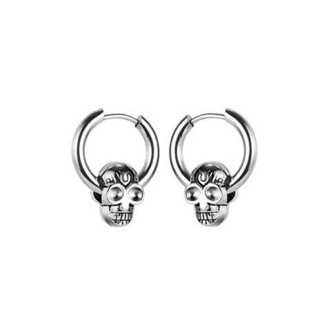 CR Charms Aretes Calaveras Plateadas, Acero