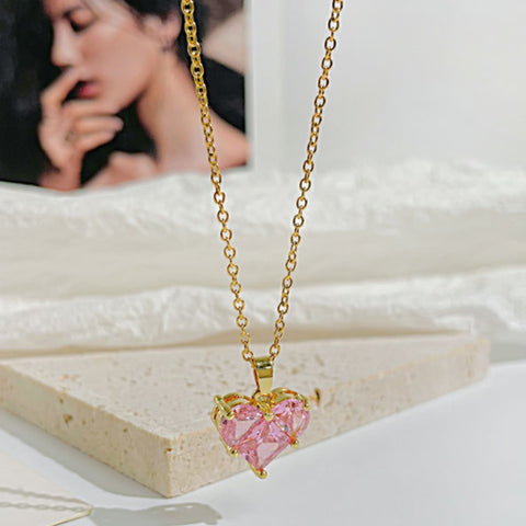 CR Charms Collar Corazón Rosa Resplandeciente, Acero