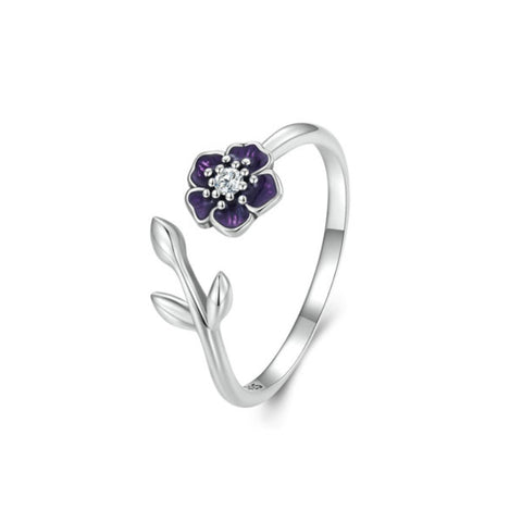 CR Charms Anillo Ajustable Pensamiento Morado