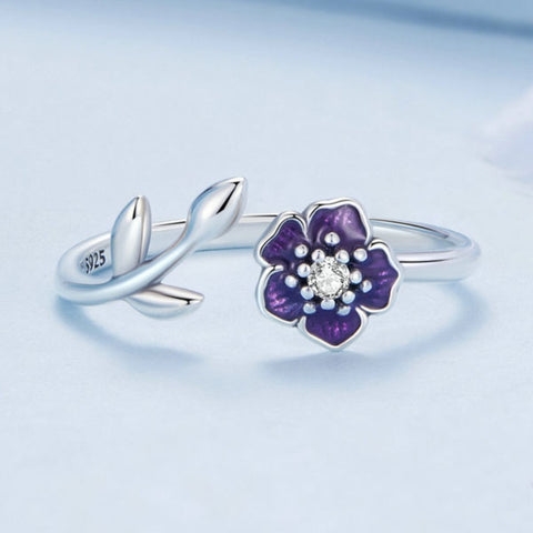 CR Charms Anillo Ajustable Pensamiento Morado