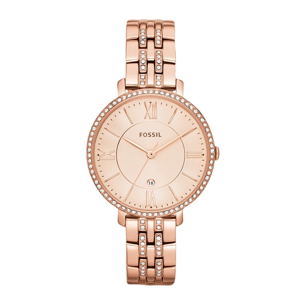 Fossil Reloj Análogo de Acero Inoxidable Jacqueline Plateado Oro Rosa, para Mujer