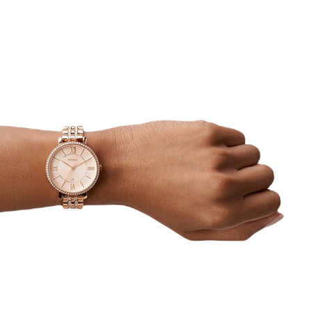 Fossil Reloj Análogo de Acero Inoxidable Jacqueline Plateado Oro Rosa, para Mujer