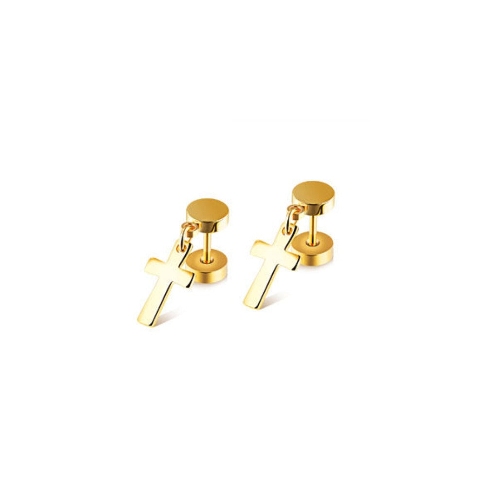 CR Charms Aretes Cruz Dorada, Acero