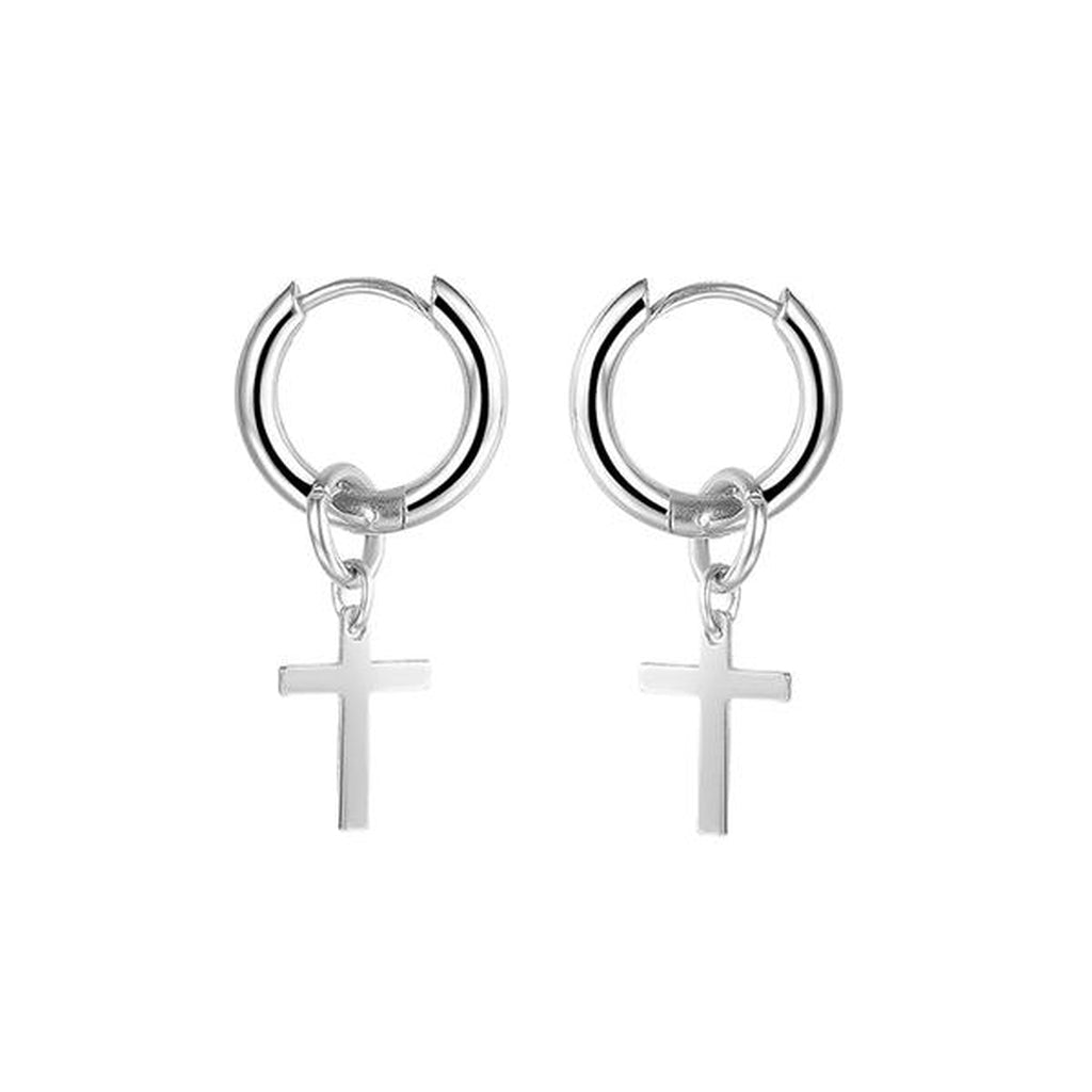 CR Charms Aretes Argollas Cruz, Acero