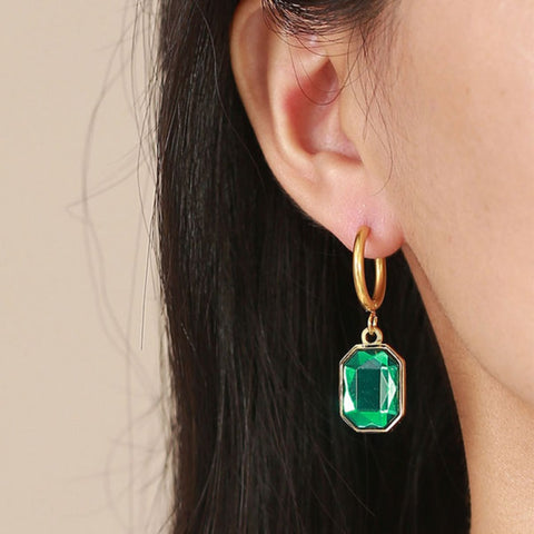 CR Charms Aretes Gemas Verdes, Acero