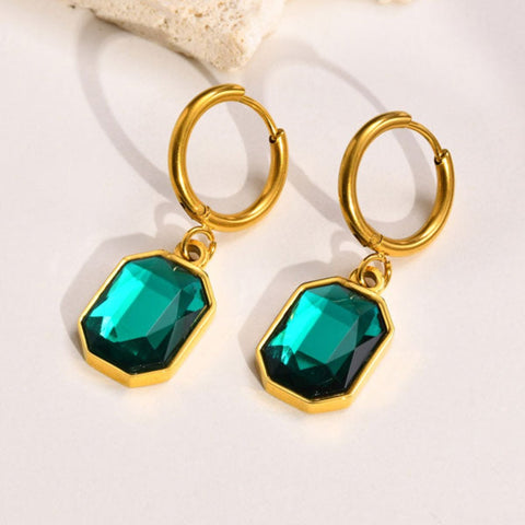 CR Charms Aretes Gemas Verdes, Acero