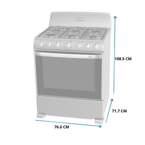 Mabe Cocina a Gas 6 Quemadores Plata Mercury, 76 Cm (EM7641BAIS1)