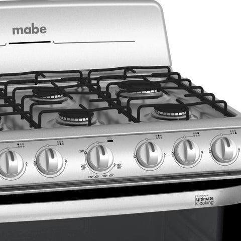 Mabe Cocina a Gas 6 Quemadores Plata Mercury, 76 Cm (EM7641BAIS1)