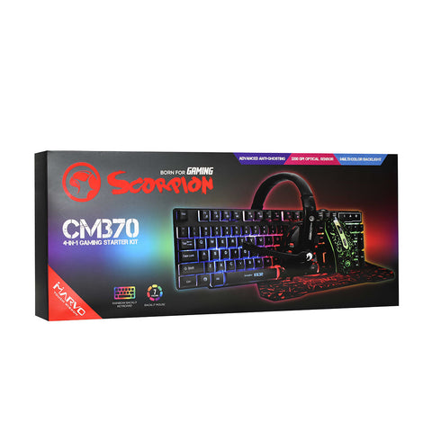 Marvo Kit Gaming 4 en 1 Teclado/Mouse/Audífono/MousePad, CM370