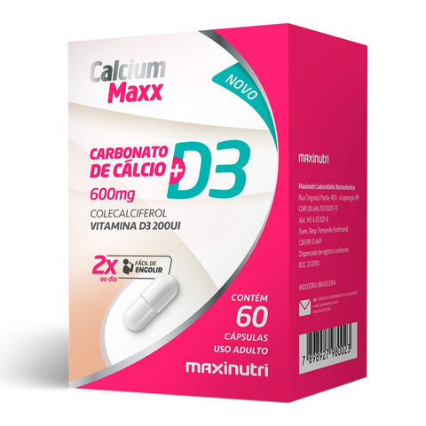 Maxinutri Suplemento Alimenticio Calcio Vitamina D3, 60 Cápsulas