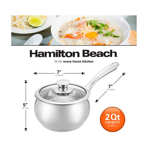 Hamilton Beach Sartén Acero Inoxidable con Tapa 1.9 Litros HBQ101