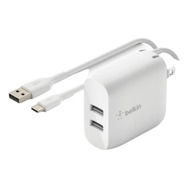 Belkin Cargador de Pared Dual USB-A 24 W + Cable USB-A a USB-C Boost Charge, WCE001DQ1M