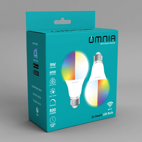 Omnia Set Bombillo Inteligente Wifi Led Rgb Cw, 2 Unidades