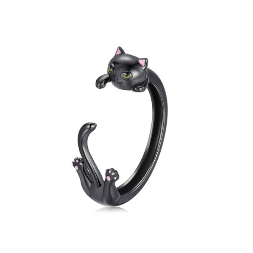 CR Charms Anillo Ajustable Gatito Negro