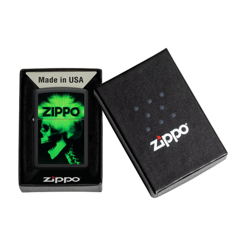 Zippo Encendedor Explosive Skull Green, Black Matte