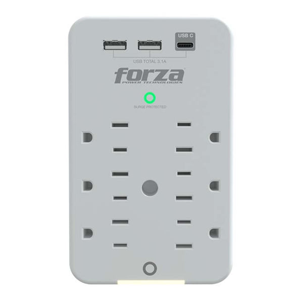 Forza Protector de Voltaje USB 490J/1875W 6 Salidas 120V, FWT-631USBC