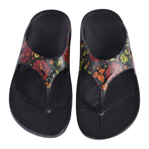 Soket Sandalias Floreadas 3 Negro, para Mujer